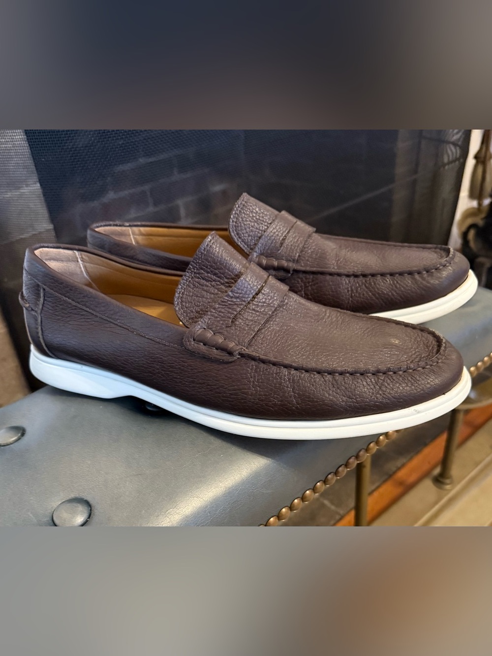 Harrys London Brown Deerskin Penny Loafers with White Sole - Men's US 13 / EU 46